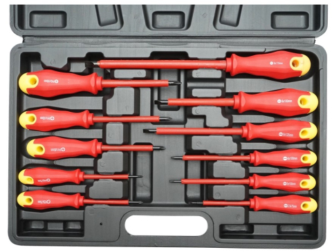 Set rosu 11 surubelnite izolate pentru lucrari electrice, capete drepte si cruce, manere ergonomice [1]
