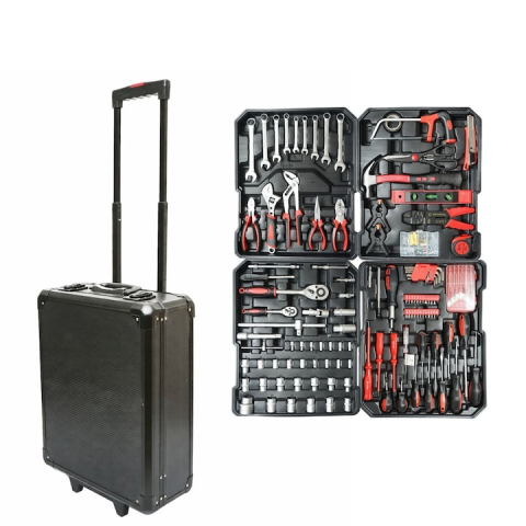 Truse cu scule - Set scule multifunctional 187 piese in troler rigid ABS si aluminiu, unelte profesionale crom vanadiu, kit complet cu roti si maner extensibil pentru reparatii si mentenanta