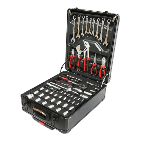 Set scule multifunctional 187 piese in troler rigid ABS si aluminiu, unelte profesionale crom vanadiu, kit complet cu roti si maner extensibil pentru reparatii si mentenanta [8]