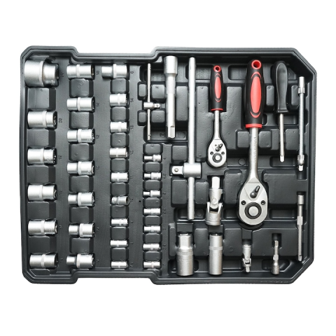 Set scule multifunctional 187 piese in troler rigid ABS si aluminiu, unelte profesionale crom vanadiu, kit complet cu roti si maner extensibil pentru reparatii si mentenanta [3]