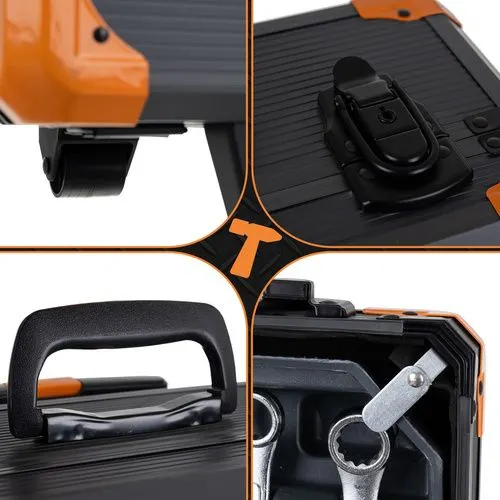 Set scule negru-portocaliu 1000 piese, valiza aluminiu 50 x 37 x 20 cm cu roti si maner telescopic [8]