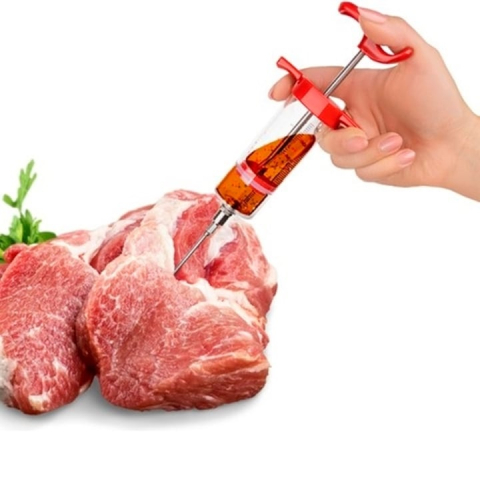 Set seringa pentru marinat carne cu injector de sosuri, 3 ace diferite, reutilizabil, capacitate 50 ml, otel inoxidabil [5]