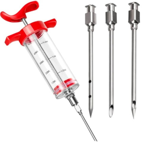 Diverse bucatarie - Set seringa pentru marinat carne cu injector de sosuri, 3 ace diferite, reutilizabil, capacitate 50 ml, otel inoxidabil