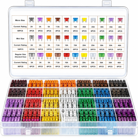 Mentenanță auto - Set sigurante auto 300 buc, 2A-40A, Micro Mini Standard (ATO), organizator cu extractor, sigurante fuzibile pentru autoturisme, camioane, motociclete si rulote