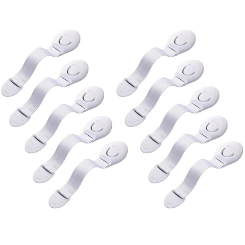 Protectie mobilier - Set sigurante pentru usi si sertare, flexibile textile, ajustabile, cu adeziv 3M, pentru dulap, frigider, cuptor si mobilier, 10 bucati, alb