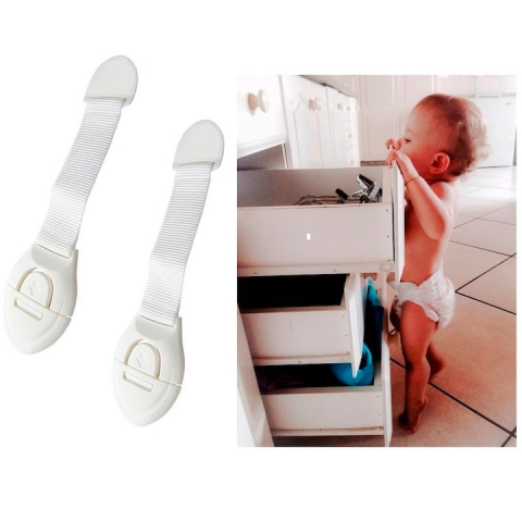 Set sigurante pentru usi si sertare, flexibile textile, ajustabile, cu adeziv 3M, pentru dulap, frigider, cuptor si mobilier, 10 bucati, alb [7]