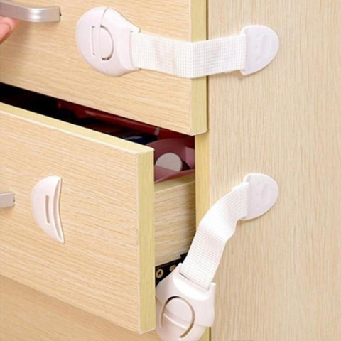 Set sigurante pentru usi si sertare, flexibile textile, ajustabile, cu adeziv 3M, pentru dulap, frigider, cuptor si mobilier, 6 bucati, alb [3]