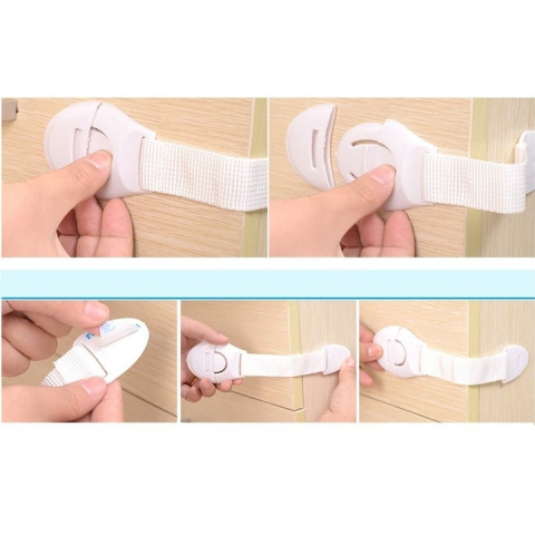 Set sigurante pentru usi si sertare, flexibile textile, ajustabile, cu adeziv 3M, pentru dulap, frigider, cuptor si mobilier, 6 bucati, alb [4]