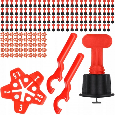 Gresie si faianta - Set sistem pentru spatiat si nivelat gresia, 100 distantiere reutilizabile, 50 stele si 2 chei de strangere, pentru placi ceramice 2–16 mm, rost 1.5–5 mm, utilizare interior/exterior
