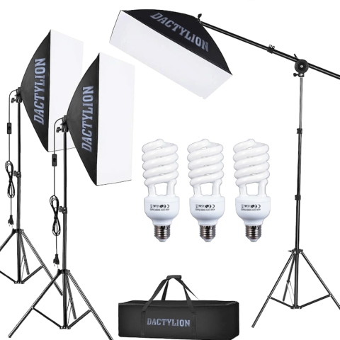 Set studio 2 softbox, 1 softbox tip balanta, 3 becuri  fluorescente spiralate 45W, geanta de transport