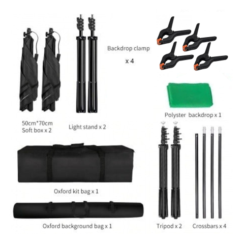 Set studio iluminare cu 2 softbox, 2 becuri fluorescente spiralate 45W, green screen, clame pentru panza, geanta transport [4]