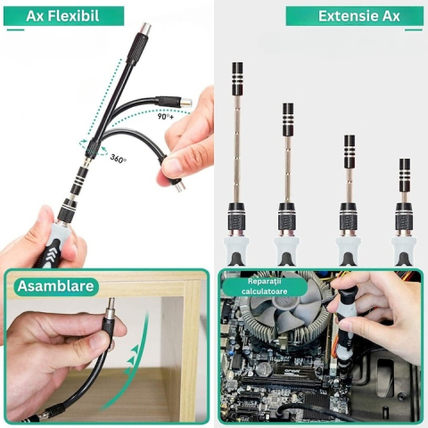 Set surubelnite de precizie 115 in 1, cu 98 biti magnetici si accesorii, maner ergonomic, extensii flexibile, pentru electronice si reparatii fine [2]