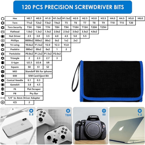 Set surubelnite de precizie 142 piese, 120 biti CR-V si 22 accesorii, magnetice, maner ergonomic, extensie flexibila, pentru telefoane, laptopuri si electronice [7]