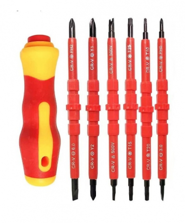 Surubelnite si biti - Trusa Surubelnite multifunctionale de electricieni 12in1 - Rosu/Galben