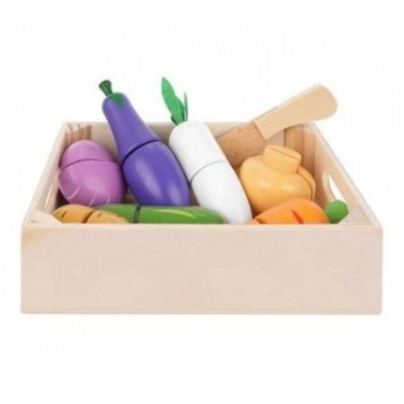 Set de joaca pentru copii,9 legumede taiat,cutit din lemn,cutie de depozitare - Multicolor [2]