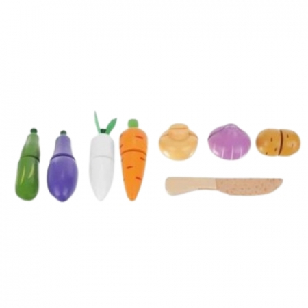 Set de joaca pentru copii,9 legumede taiat,cutit din lemn,cutie de depozitare - Multicolor [3]