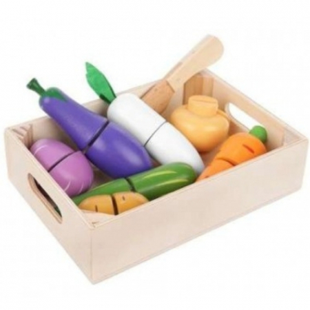 Jucării Interactive - Set de joaca pentru copii,9 legumede taiat,cutit din lemn,cutie de depozitare - Multicolor