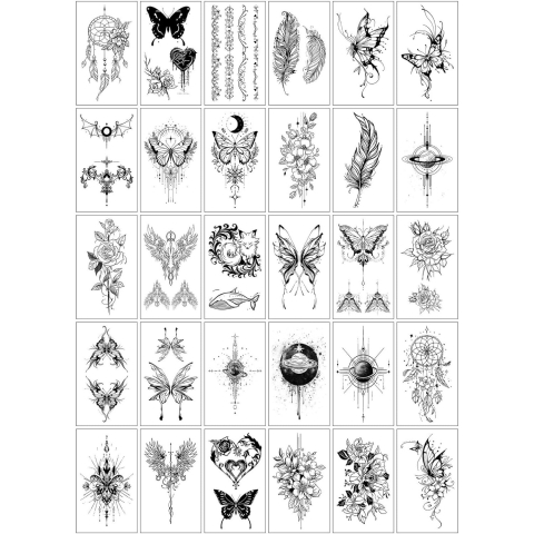 JOCURI ȘI JUCĂRII - Set tatuaje temporare, 30 bucati, modele diferite, aplicare rapida cu apa, 10 x 6 cm, negru