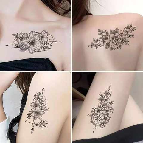 Set tatuaje temporare, 30 bucati, modele diferite, aplicare rapida cu apa, 10 x 6 cm, negru [4]