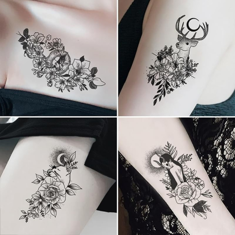 Set tatuaje temporare, 30 bucati, modele diferite, aplicare rapida cu apa, 10 x 6 cm, negru [2]