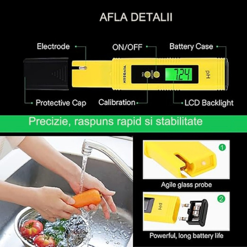 Set testere apa digitale profesionale, calitate apa 4in1, solutii de calibrare, TDS,EC,PH si temperatura, albastru, galben [5]