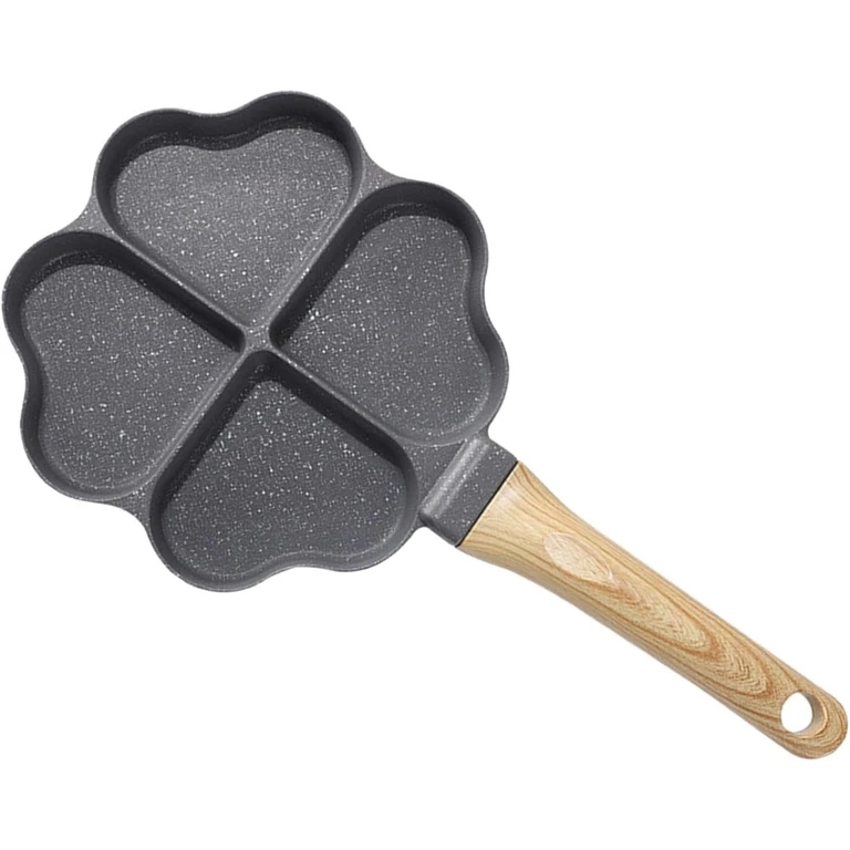 Set tigaie 4 compartimente inima + pulverizator ulei 200 ml, pentru oua, clatite si pancakes, maner aspect lemn [6]