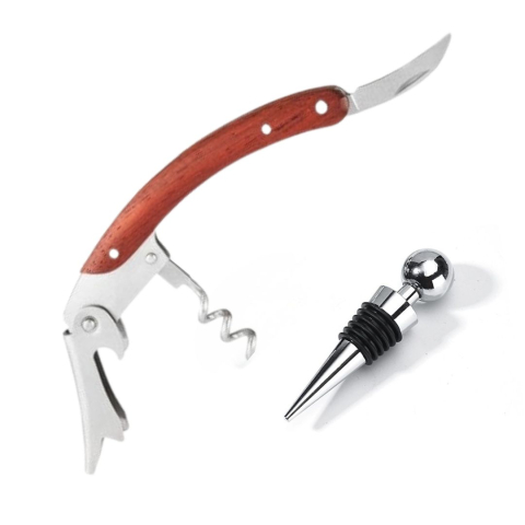 CASA & GRADINA - Set tirbuson multifunctional somelier 11 cm inox, desfacator sticle, cutit, dop vin cu silicon reutilizabil, argintiu