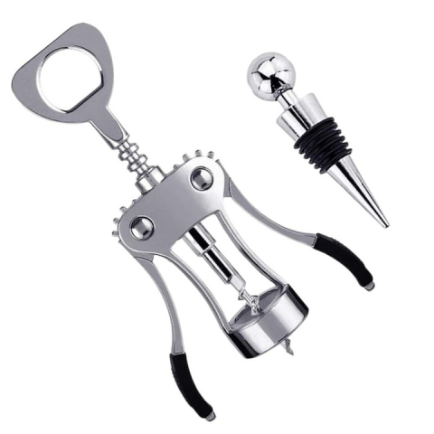 Set tirbuson profesional vin cu parghie din otel inoxidabil, dop sticla reutilizabil, accesoriu deschidere sticle, argintiu