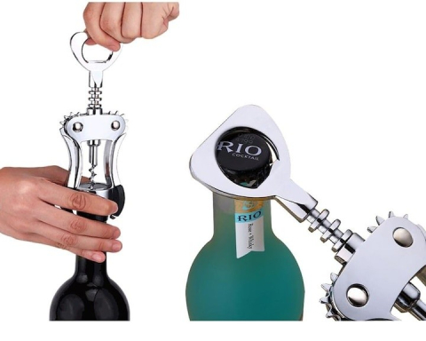 Set tirbuson profesional vin cu parghie din otel inoxidabil, dop sticla reutilizabil, accesoriu deschidere sticle, argintiu [12]