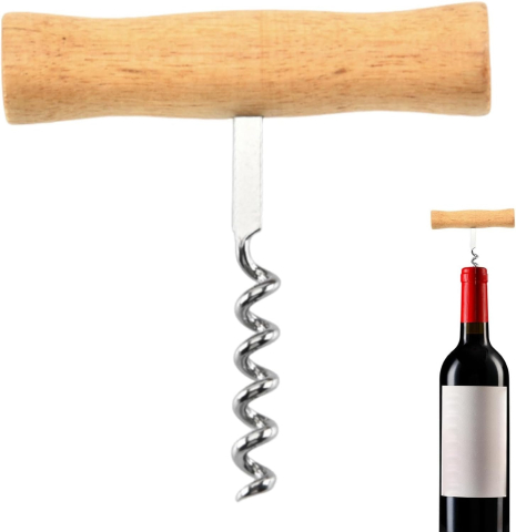 Set tirbuson tip T 9 cm, desfacator sticle, spirala inox, dop vin cu silicon reutilizabil, argintiu [6]