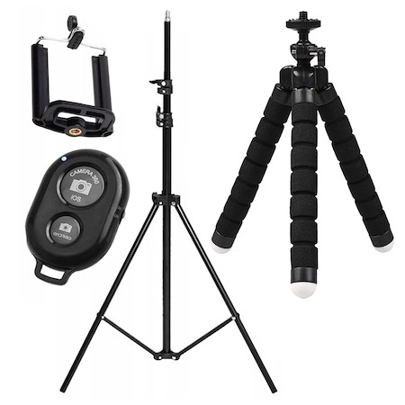 Trepiezi - Set trepied 160 cm, mini trepied flexibil si telecomanda bluetooth - Negru