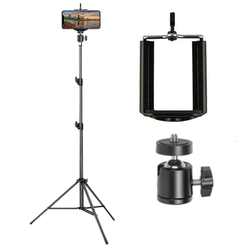 ECHIPAMENTE FOTO - Set trepied 180 cm aluminiu cu cap bila metalic 360° si suport telefon reglabil 5–8 cm, filet 1/4, 3 segmente, stabil 3 kg