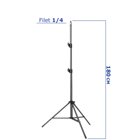 Set trepied 180 cm aluminiu negru cu suport telefon rotabil ABS reglabil 5.5–10 cm, filet 1/4, 3 segmente, stabil 3 kg [1]