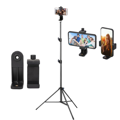 ECHIPAMENTE FOTO - Set trepied 180 cm aluminiu negru cu suport telefon rotabil ABS reglabil 5.5–10 cm, filet 1/4, 3 segmente, stabil 3 kg