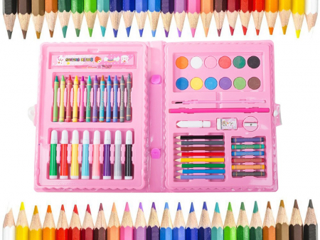 Set,trusa completa pentru copii,desenat,colorat si pictat,68 piese,trusa inclusa - Roz [6]
