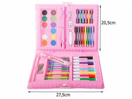 Set,trusa completa pentru copii,desenat,colorat si pictat,68 piese,trusa inclusa - Roz [2]