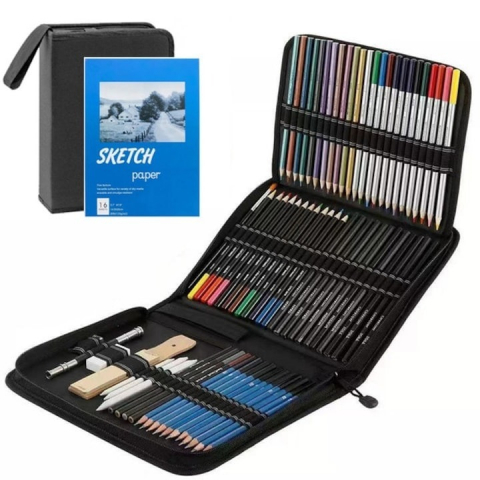 Set,trusa completa pentru schite,desen tehnic, 73 piese,creioane, creioane colorate si accesorii,geanta inclusa [1]