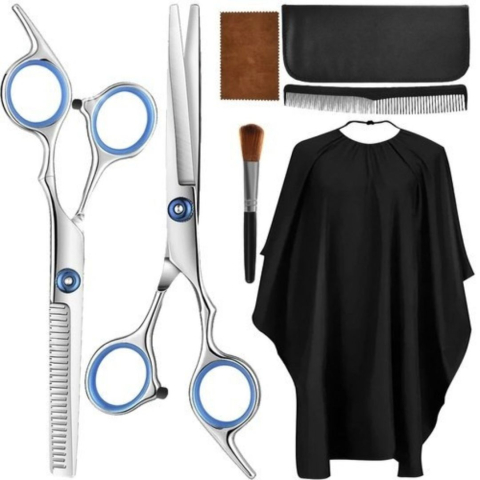 CASA & GRADINA - Set tuns profesional 7 piese cu foarfece coafura 6 inch, subtiere, pelerina, pieptene si accesorii, pentru uz salon si acasa