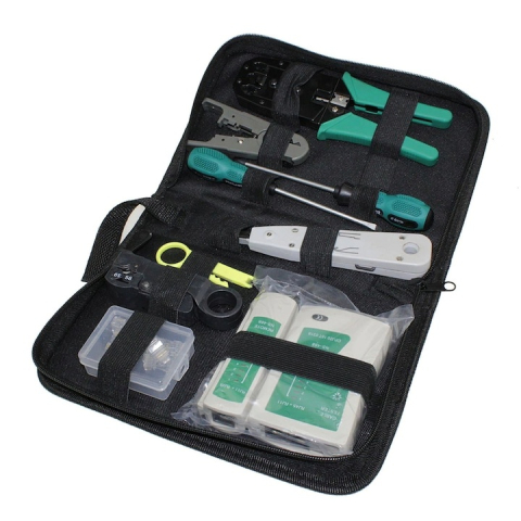 Set Unelte Retea HandyTools Dodaco cu Tester RJ45/RJ11, Cleste Sertizare 4/6/8P, 10 Mufe RJ45, 9 Piese, Etui Compact [9]