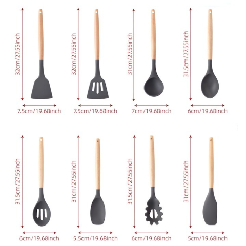 Set ustensile bucatarie, 12 piese, lemn si silicon alimentar, termorezistente, antiaderente [2]