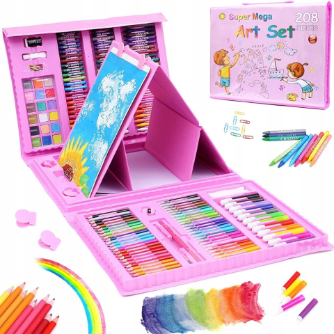 Set valiza creativa pentru copii – 208 piese de pictura, desen si colorat, 3+, culori variate, creioane, markere, acuarele, pasteluri si accesorii artistice, in cutie portabila cu maner + parfum fruct [3]