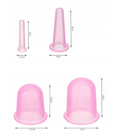 Set ventuze silicon masaj facial si corporal, rola anti celulitica, 4 ventuze + rola + sac textil, roz [4]