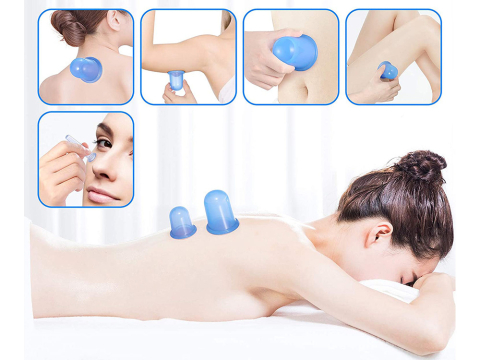 Set ventuze silicon masaj facial si corporal, rola anti celulitica, 4 ventuze + rola + sac textil, roz [5]