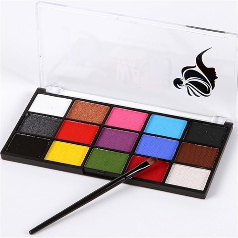 Set vopsea pentru fata si corp, 15 culori, pe baza de apa, usor de aplicat, multicolor, 15 x 8.2 x 1.4 cm [1]