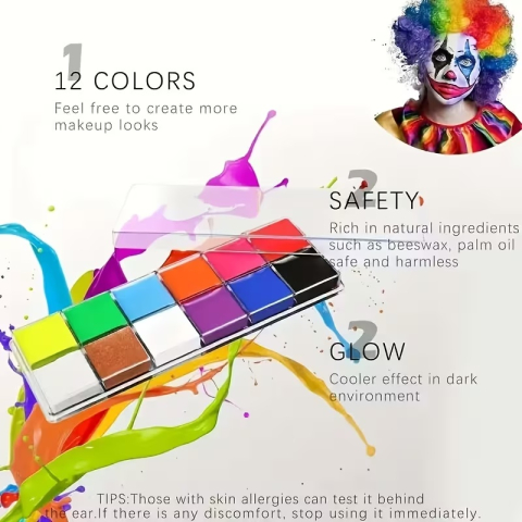 Set vopsele fata si corp 12 culori, tip ulei, culori vibrante, pentru petreceri, costume si evenimente speciale [6]