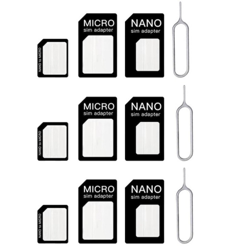Accesorii telefon - Seturi pentru cartele SIM, micro, nano si cheita, 12 piese - Negru