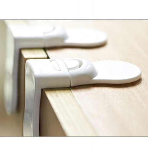 Siguranta pentru copii, sistem blocare unghiular, adeziv, pentru sertare si dulapuri, din plastic, alb, 7x7x4 cm [1]