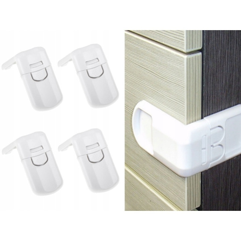 Siguranta pentru copii, sistem blocare unghiular, adeziv, pentru sertare si dulapuri, din plastic, alb, 7x7x4 cm [2]