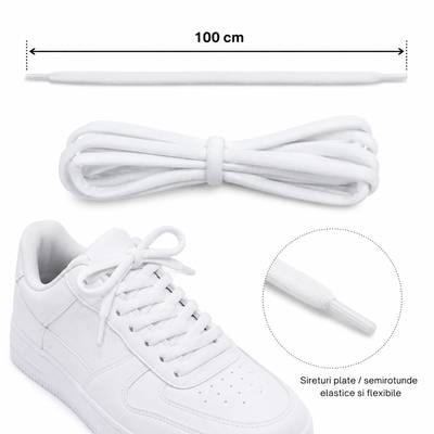 Sireturi albe 100 cm, elastice si ajustabile, cu legare prin nod, pentru incaltare confortabila, pantofi sport, casual, sneakers, copii si adulti [1]