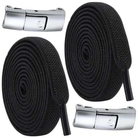 Accesorii incaltaminte - Sireturi elastice pentru incaltaminte sport, inchidere magnetica fara legare - Negru